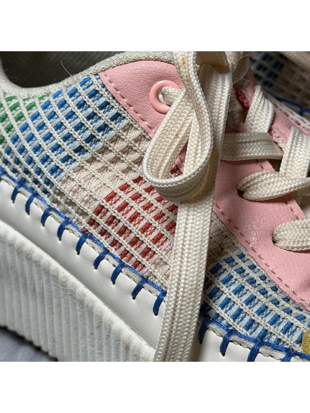 LUCKY STEP Women's Platform Sneakers Pink/Yellow Multi Knit Walking Shoes Sz 9 - Picture 3 of 9